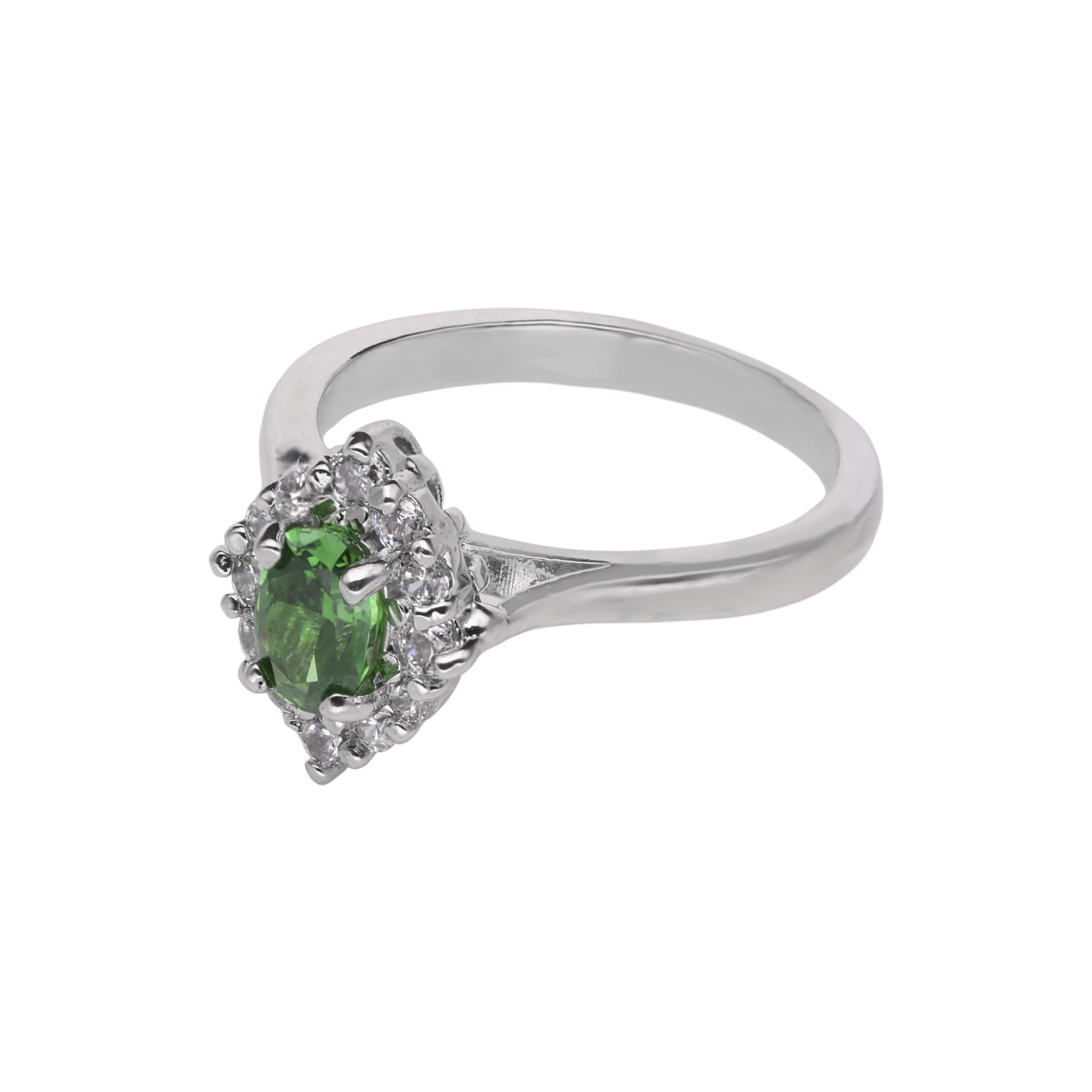 Sterling Silver Fancy Ring with Green Gemstone and Cubic Zircons | SKU : 0003395196