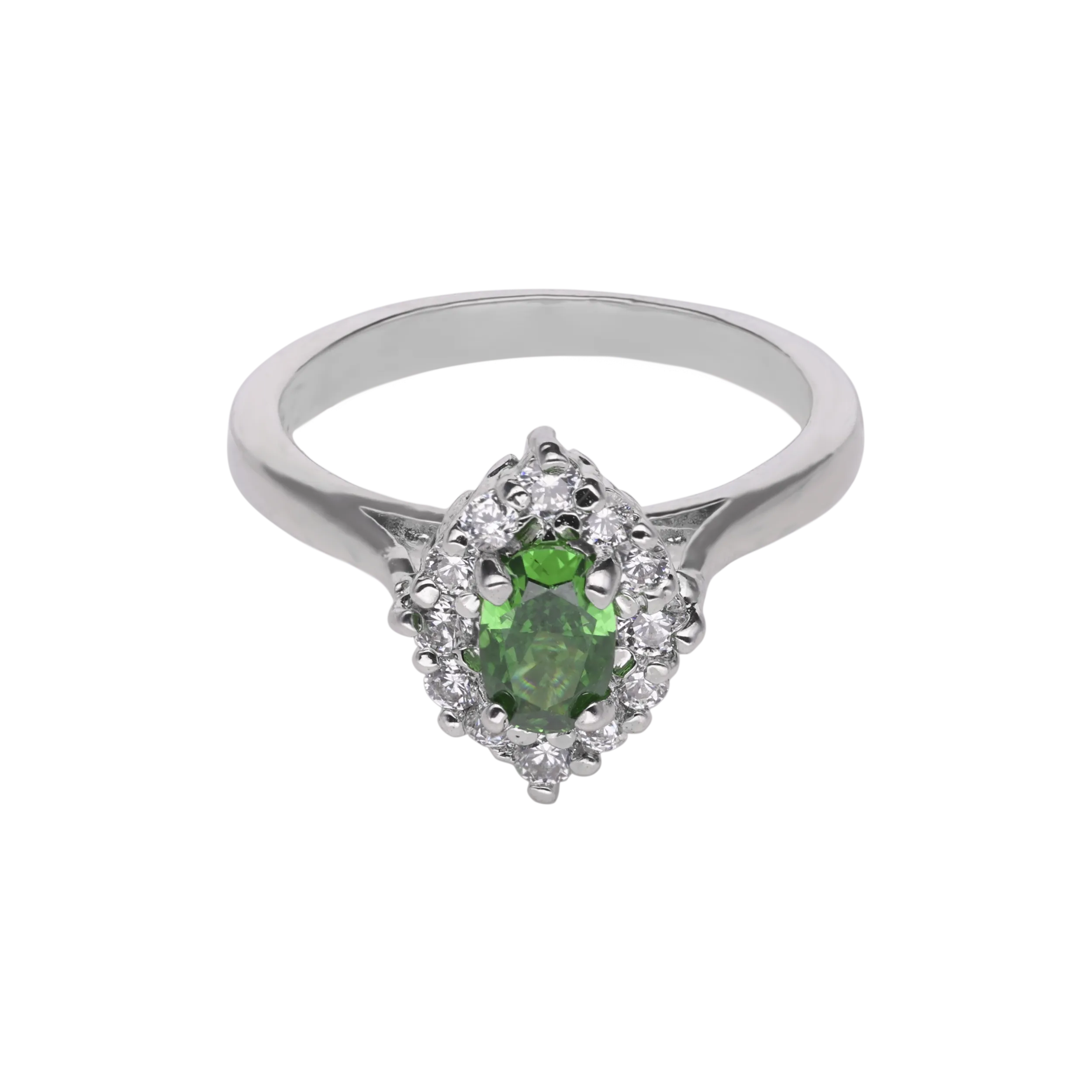 Sterling Silver Fancy Ring with Green Gemstone and Cubic Zircons | SKU : 0003395196