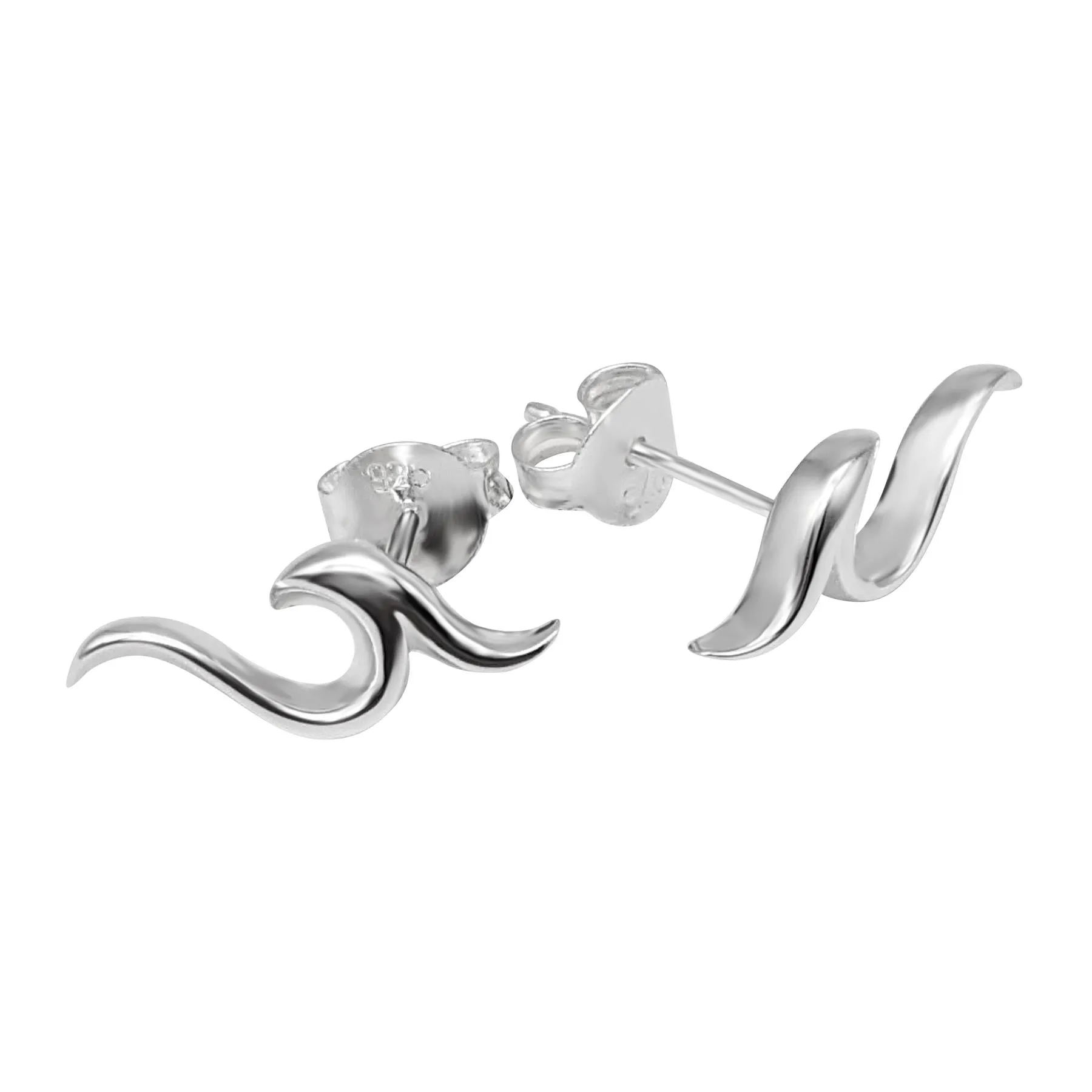 Sterling Silver Simple Sea Wave Stud Earrings Ocean Studs