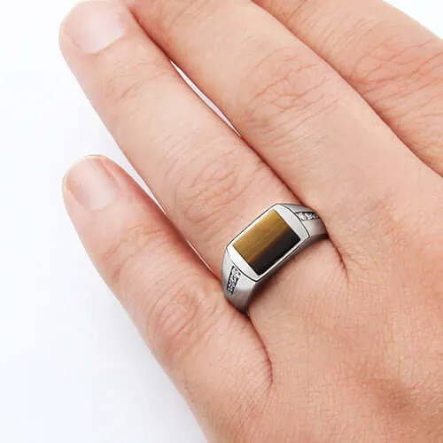 Stone Ring with 8 Genuine Diamonds Men's Silver Engrave Band