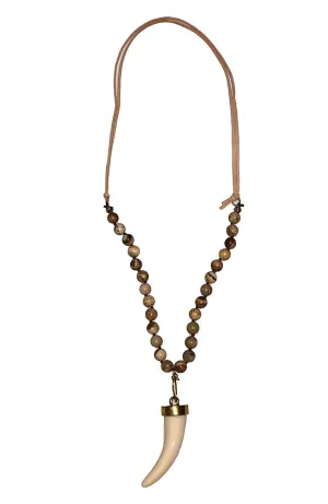 String Black Bead Necklace with Horn