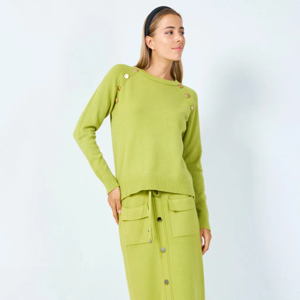 Stylish button-accented knit sweater wholesale