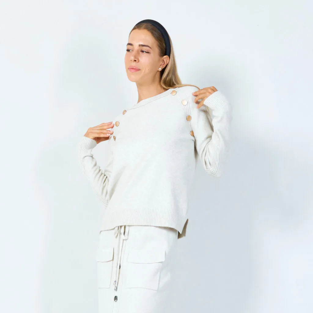 Stylish button-accented knit sweater wholesale