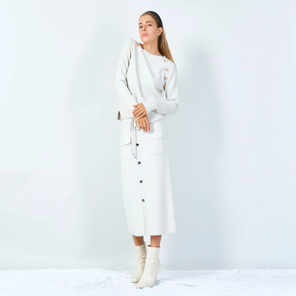 Stylish button-accented knit sweater wholesale