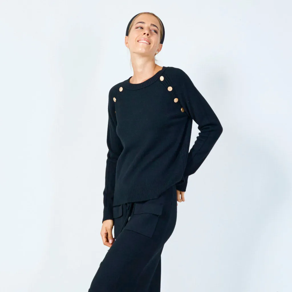 Stylish button-accented knit sweater wholesale