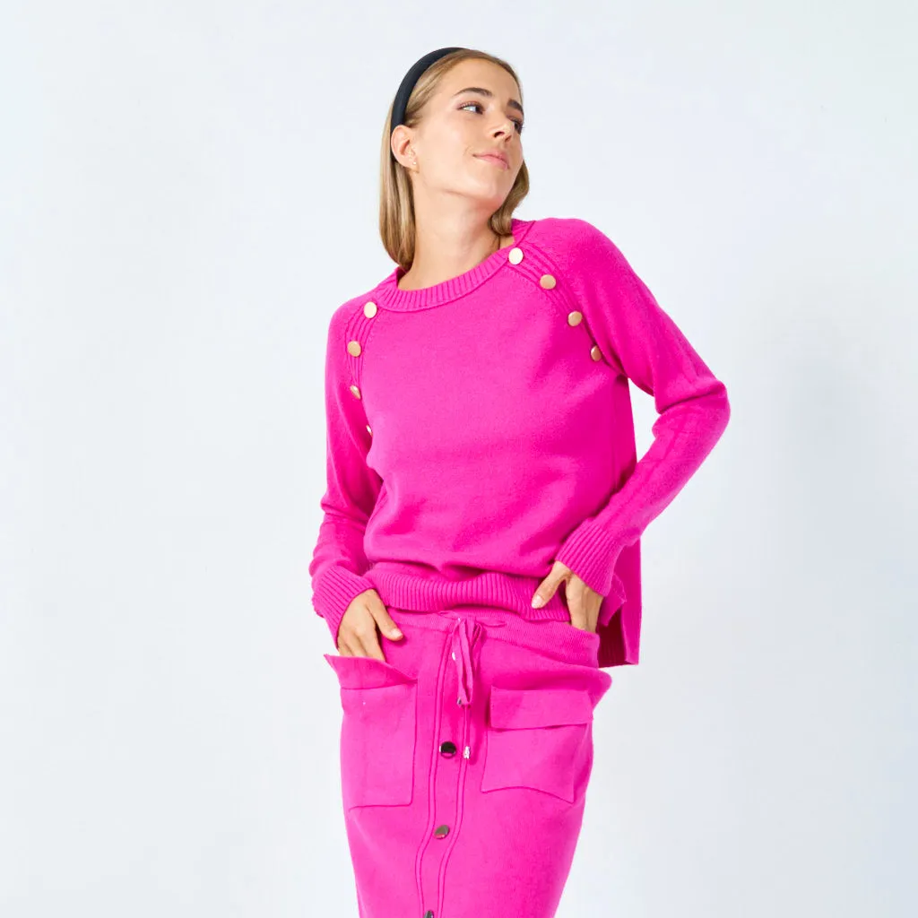 Stylish button-accented knit sweater wholesale