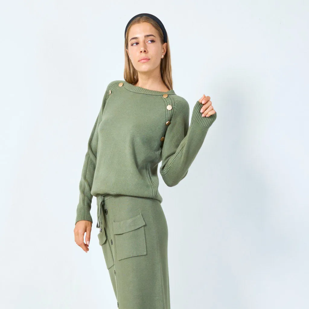 Stylish button-accented knit sweater wholesale