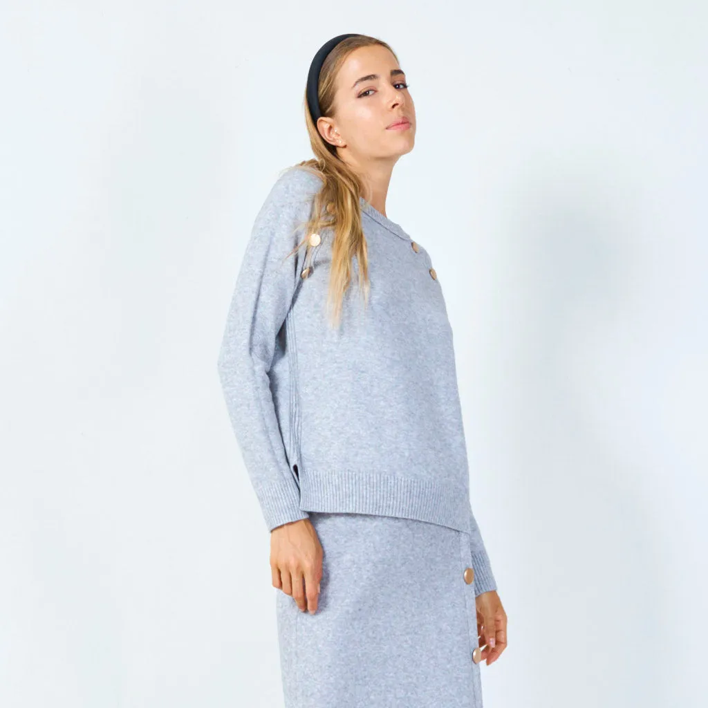 Stylish button-accented knit sweater wholesale