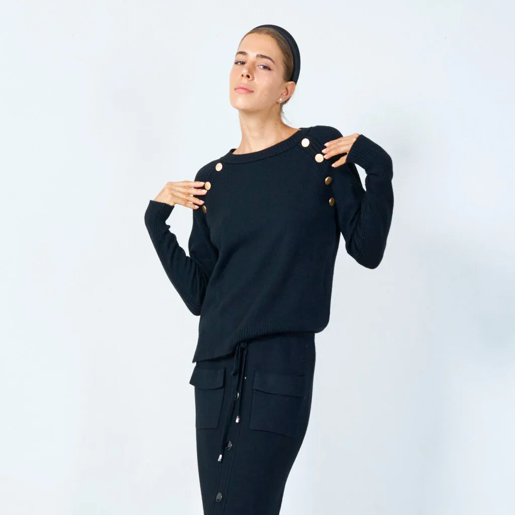 Stylish button-accented knit sweater wholesale