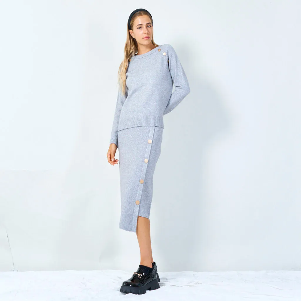 Stylish button-accented knit sweater wholesale