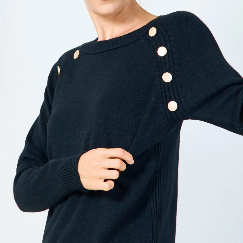 Stylish button-accented knit sweater wholesale