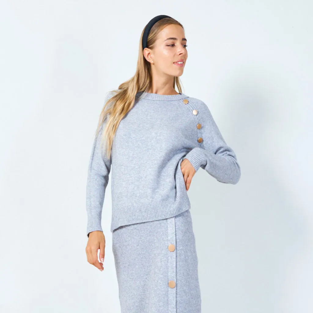 Stylish button-accented knit sweater wholesale