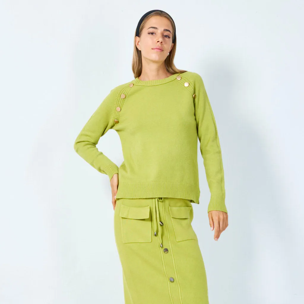 Stylish button-accented knit sweater wholesale
