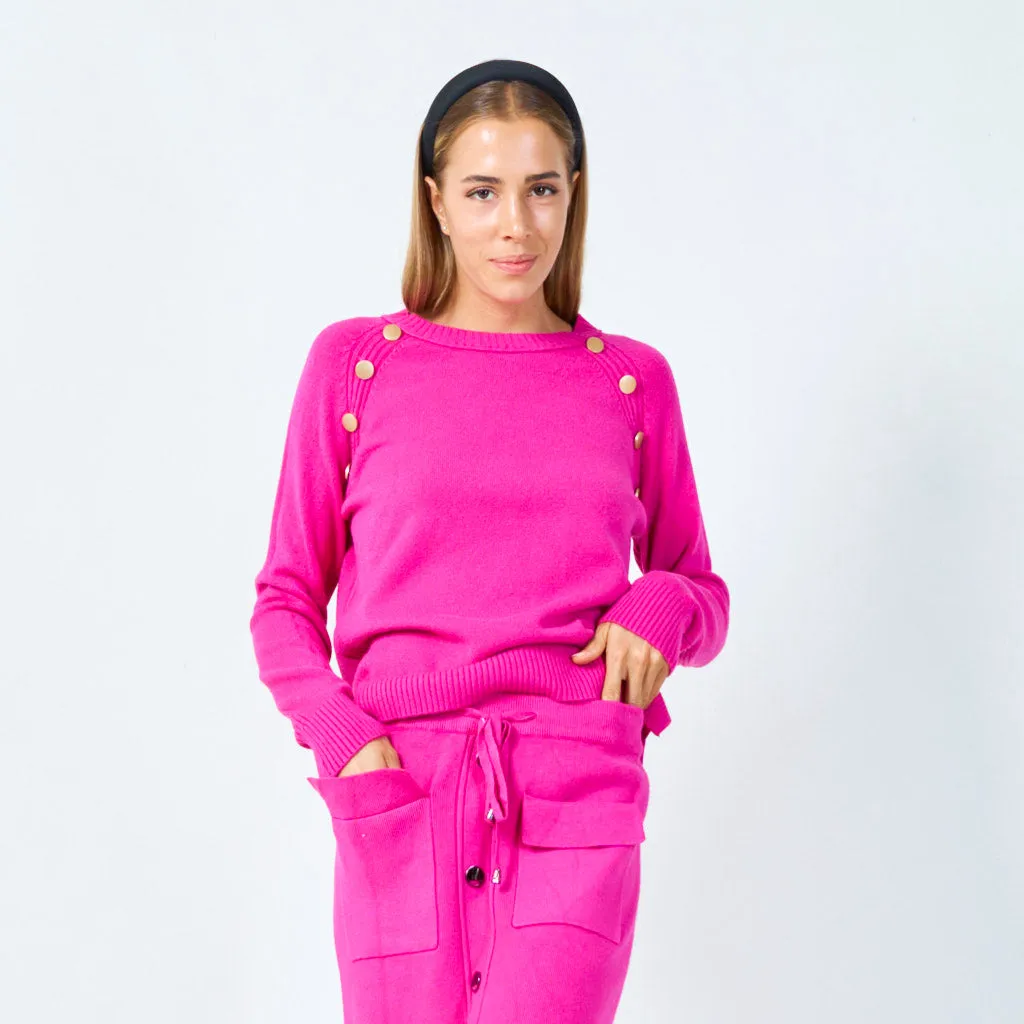 Stylish button-accented knit sweater wholesale