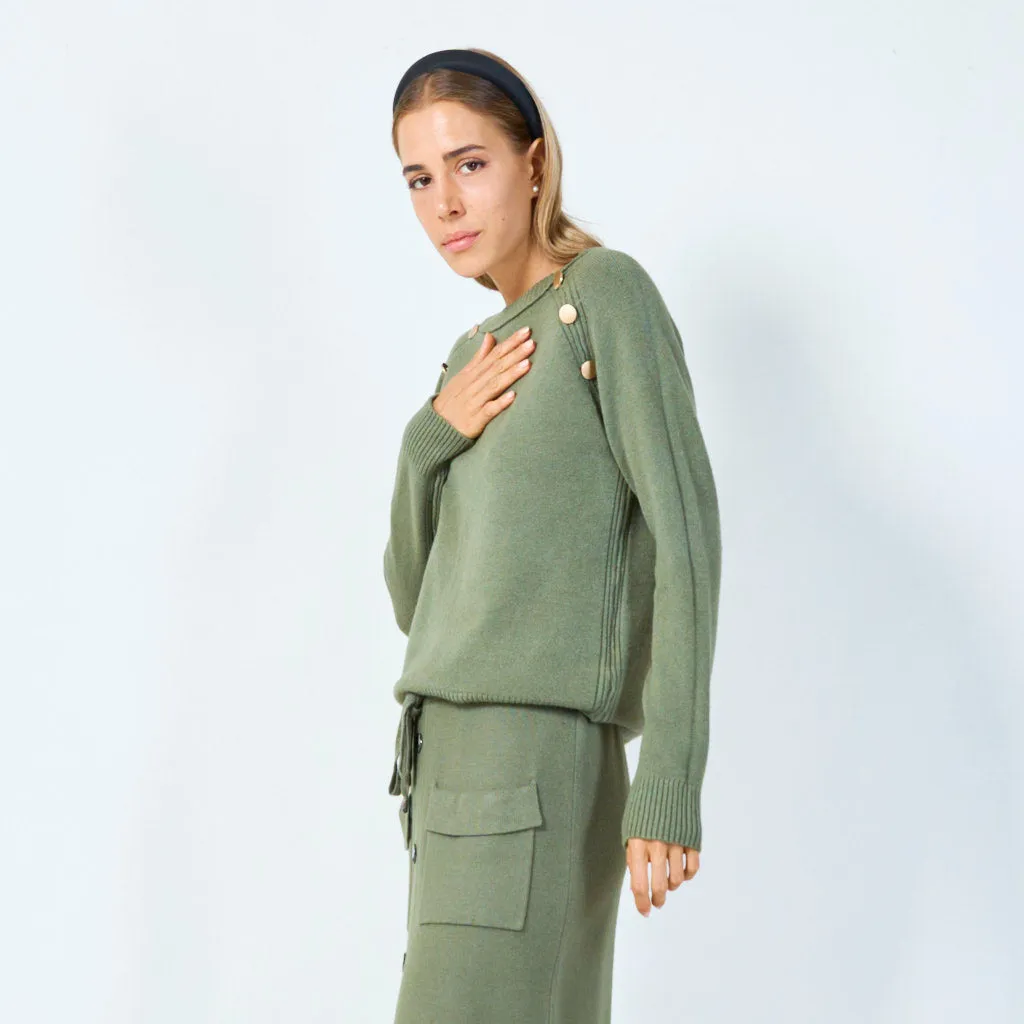 Stylish button-accented knit sweater wholesale