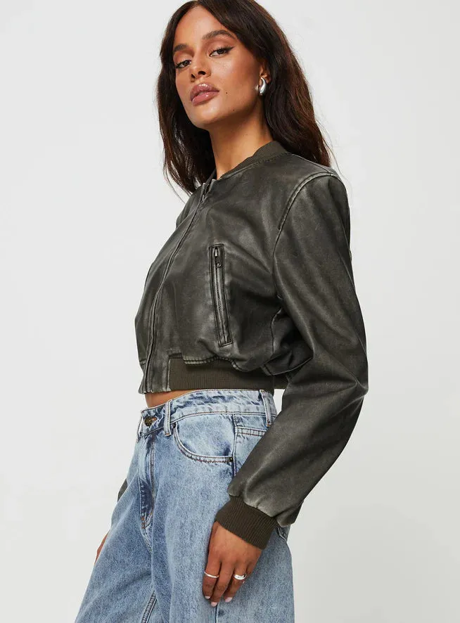 Stylish Women Charcoal Cropped Leather Jacket By TJS