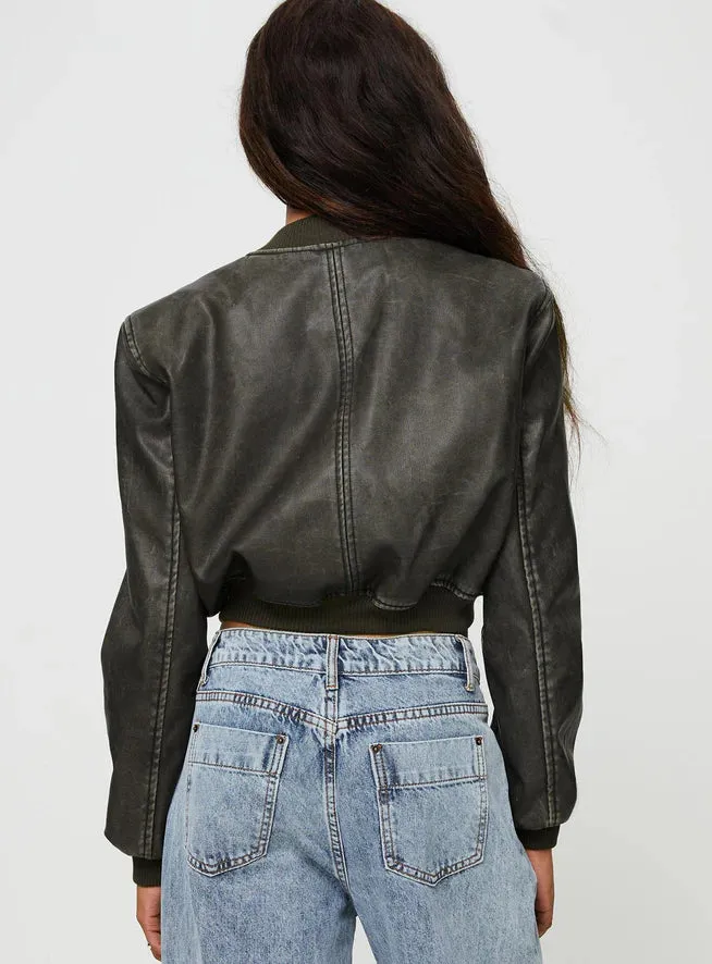 Stylish Women Charcoal Cropped Leather Jacket By TJS