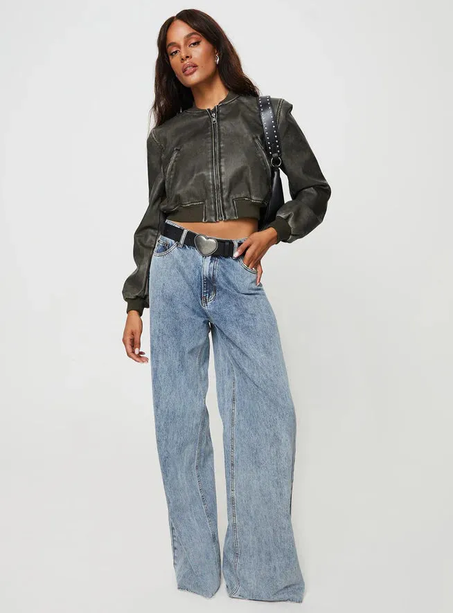 Stylish Women Charcoal Cropped Leather Jacket By TJS