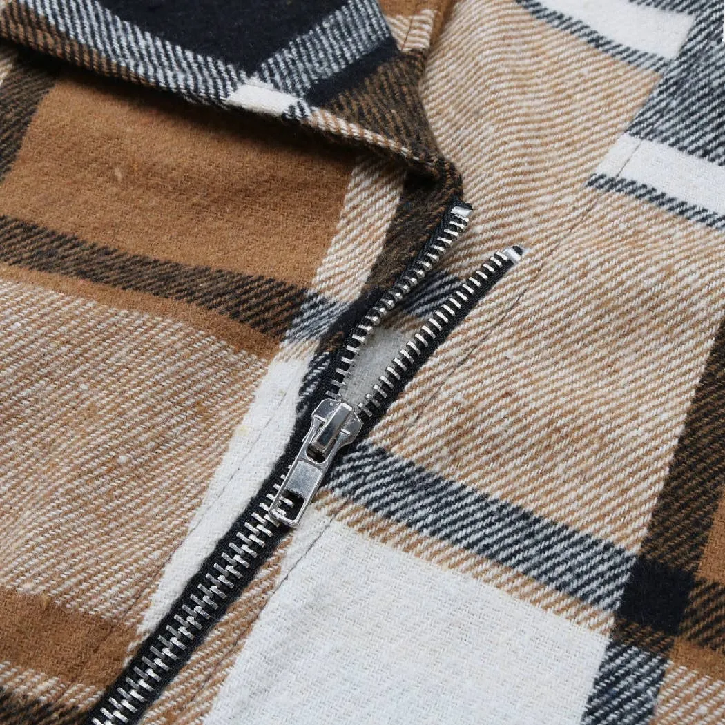 The Moment Collection Chic Classic Plaid Collared Neck Asymmetrical Zipper Shacket