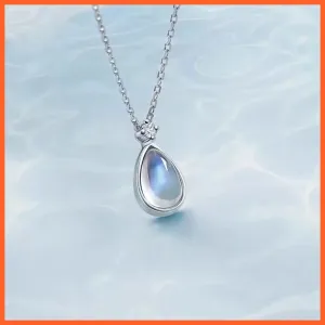 Thin Chain Dainty Teardrop Moonstone Pendant Necklace For Women