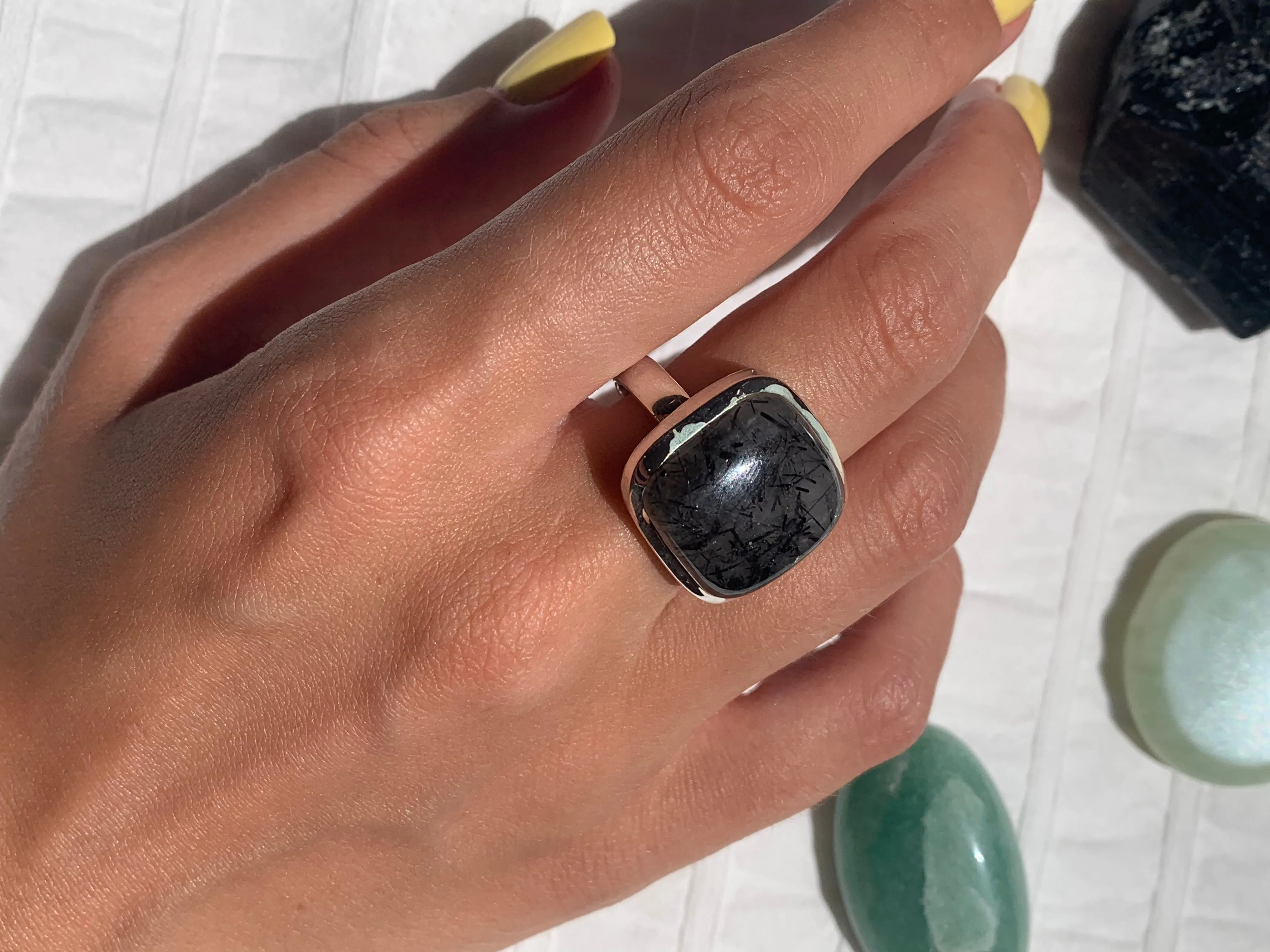 Tourmalated Quartz Naevia Ring - Square (US 9)