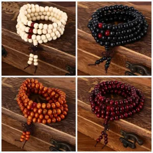 Trendy 8mm 108 Natural Wooden beads Tibetan Buddhist Meditation Bracelet For Men Women Bangles Jewelry