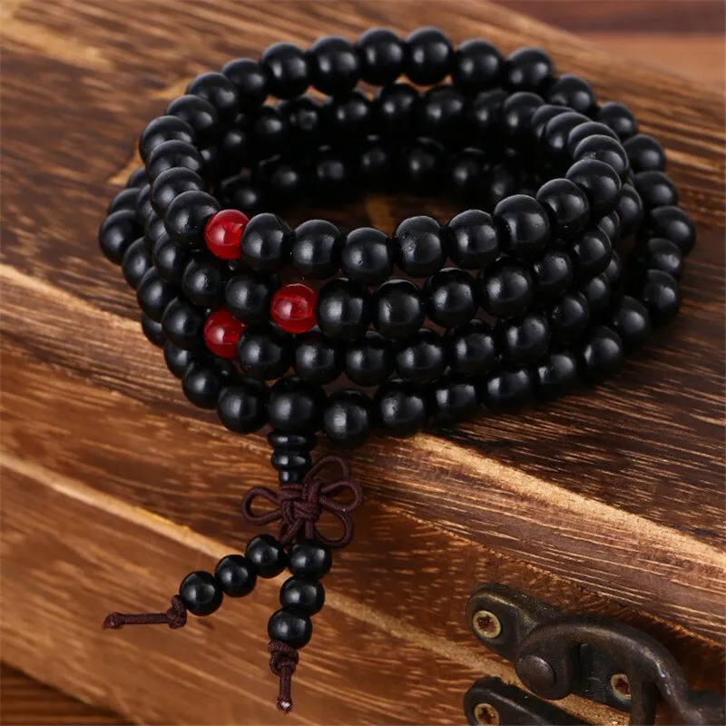 Trendy 8mm 108 Natural Wooden beads Tibetan Buddhist Meditation Bracelet For Men Women Bangles Jewelry