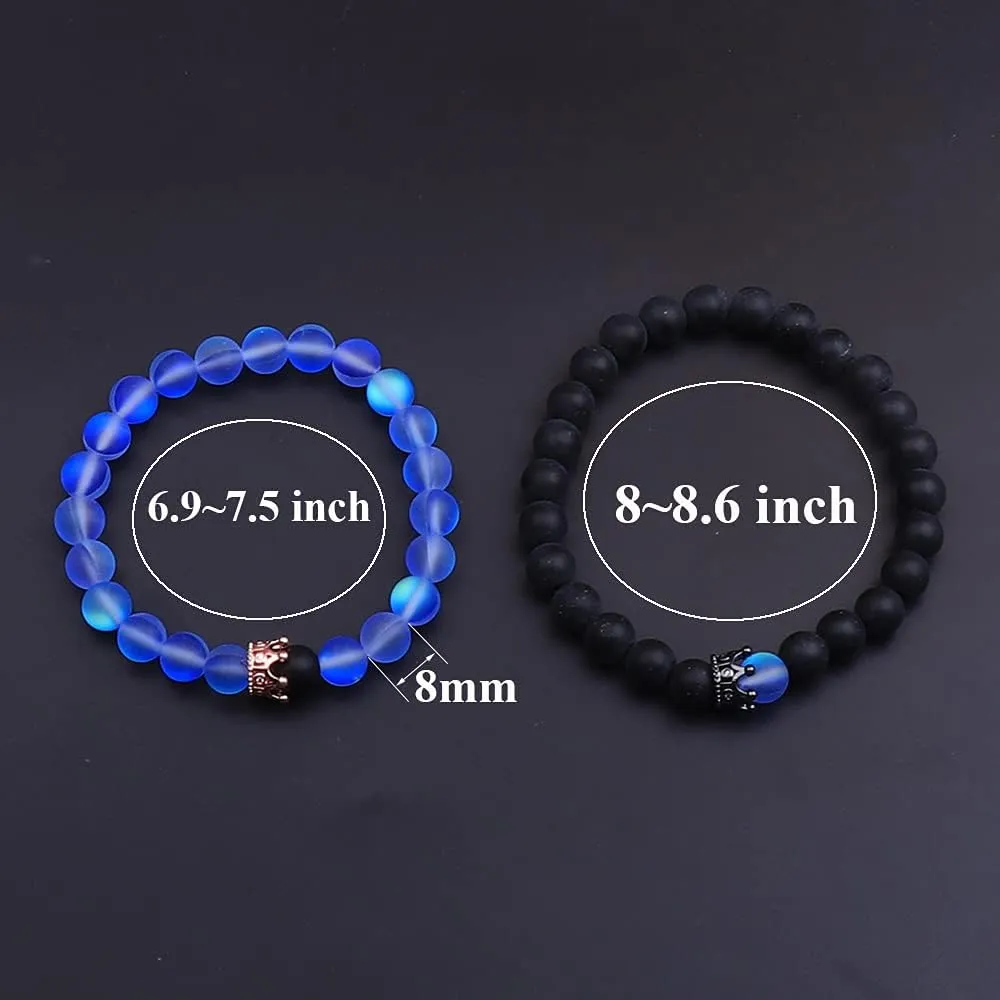 UEUC King&Queen Crown Distance Couple Bracelets His and Her Friendship 8mm Beads Bracelet