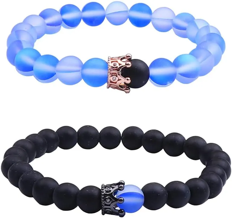 UEUC King&Queen Crown Distance Couple Bracelets His and Her Friendship 8mm Beads Bracelet