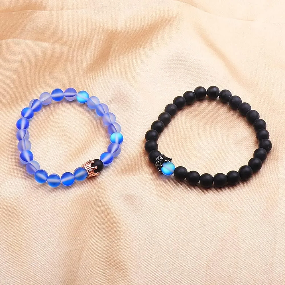 UEUC King&Queen Crown Distance Couple Bracelets His and Her Friendship 8mm Beads Bracelet