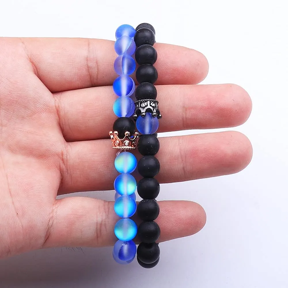 UEUC King&Queen Crown Distance Couple Bracelets His and Her Friendship 8mm Beads Bracelet