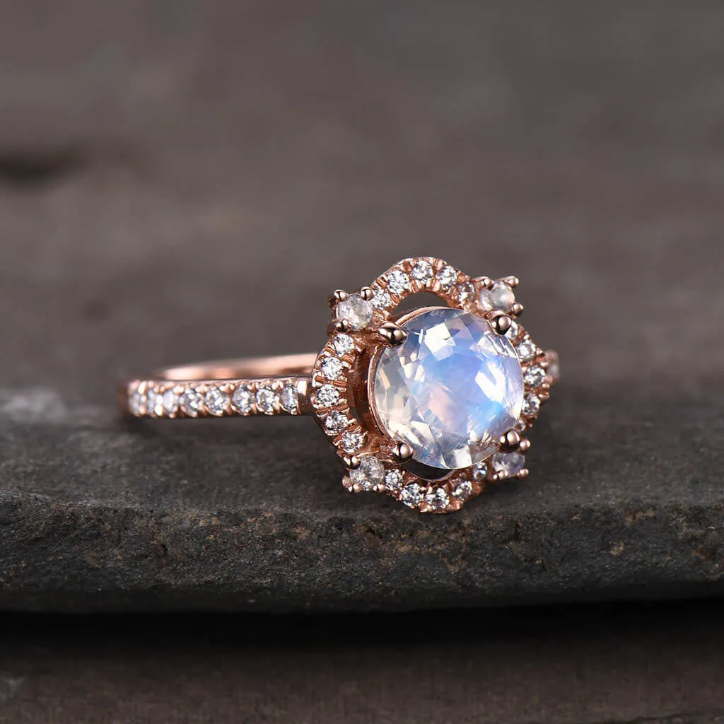 Unique Cordelia Moonstone And Diamond Engagement Ring Milgrain ring