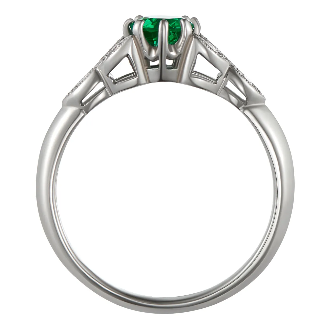Unique Emerald Engagement Ring with Diamond-set Floral Shoulders