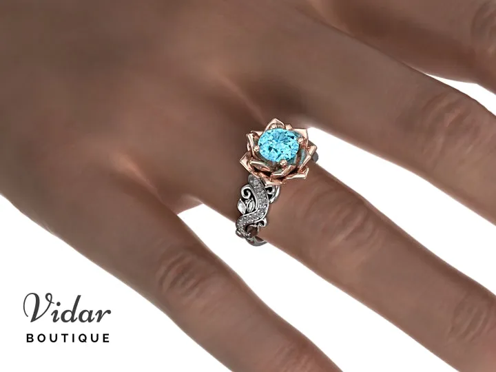 Unique Floral Style Aquamarine Engagement Ring