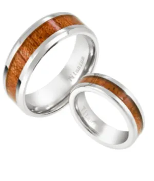 Unique His and Hers Titanium Rings with Koa Wood Inlay