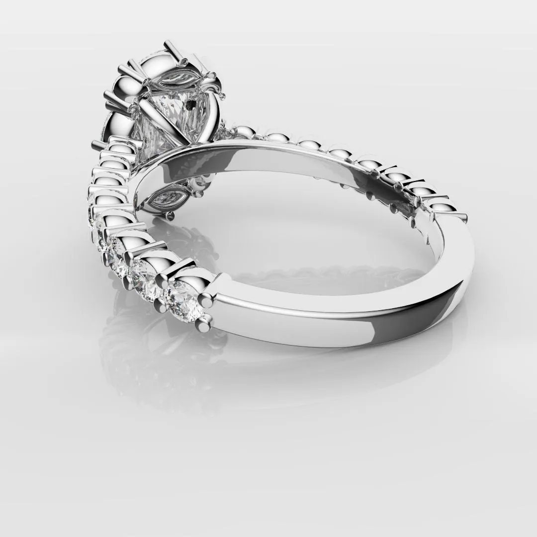 Unique Radiant Cut Diamond Engagement Ring with Marquise Halo