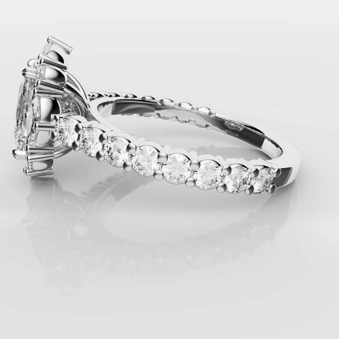 Unique Radiant Cut Diamond Engagement Ring with Marquise Halo