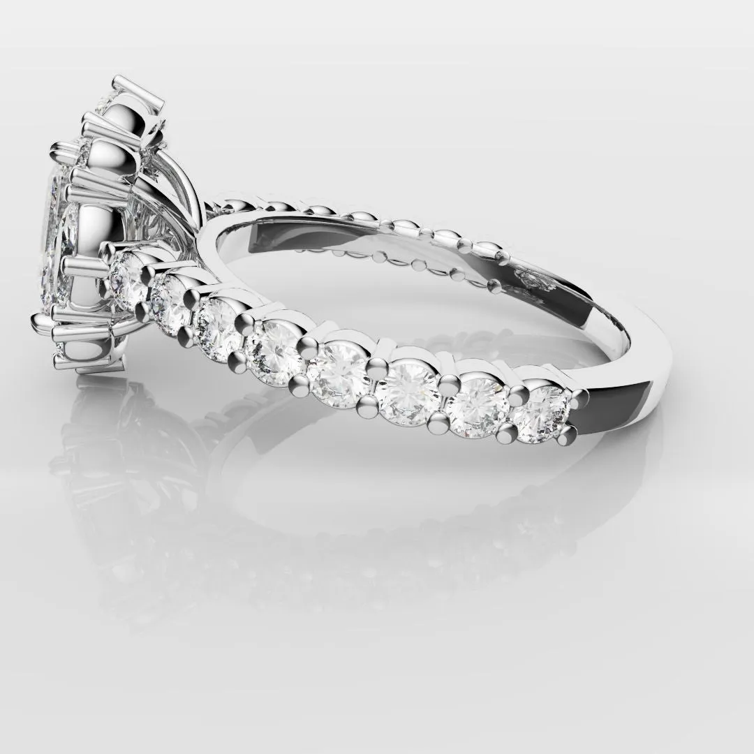 Unique Radiant Cut Diamond Engagement Ring with Marquise Halo
