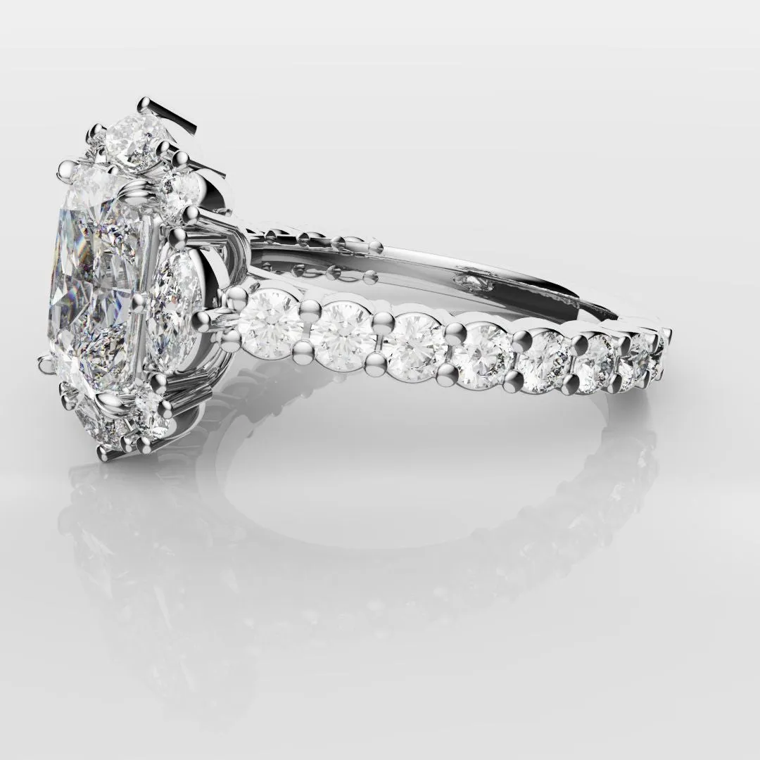 Unique Radiant Cut Diamond Engagement Ring with Marquise Halo