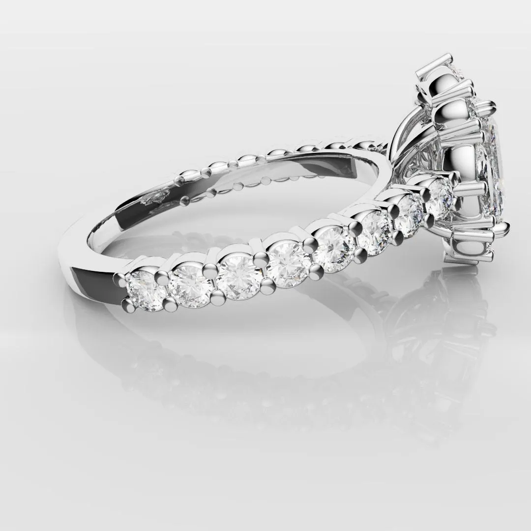 Unique Radiant Cut Diamond Engagement Ring with Marquise Halo