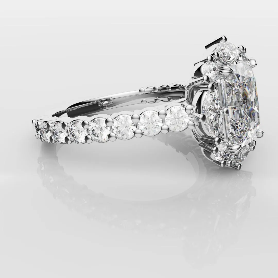 Unique Radiant Cut Diamond Engagement Ring with Marquise Halo