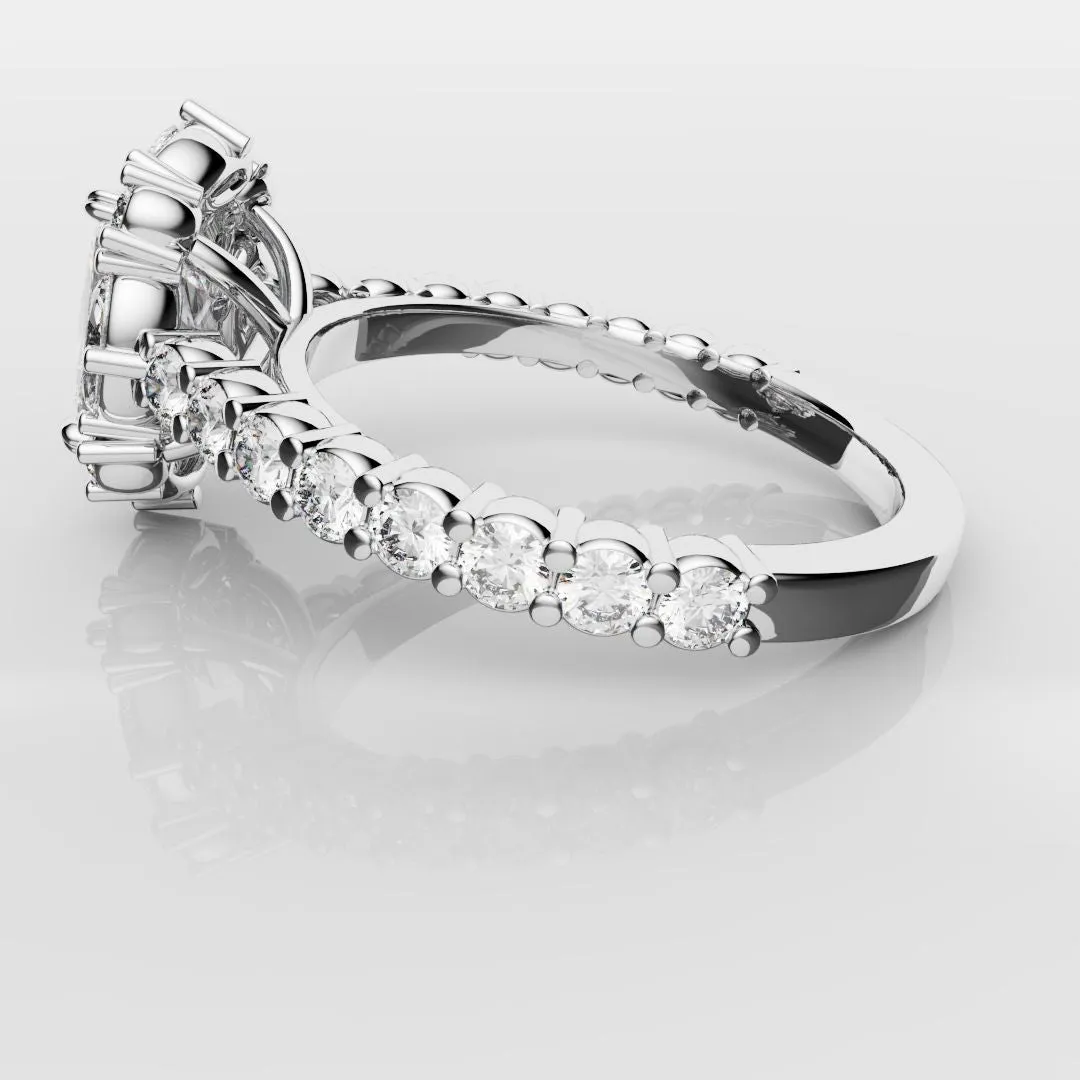 Unique Radiant Cut Diamond Engagement Ring with Marquise Halo