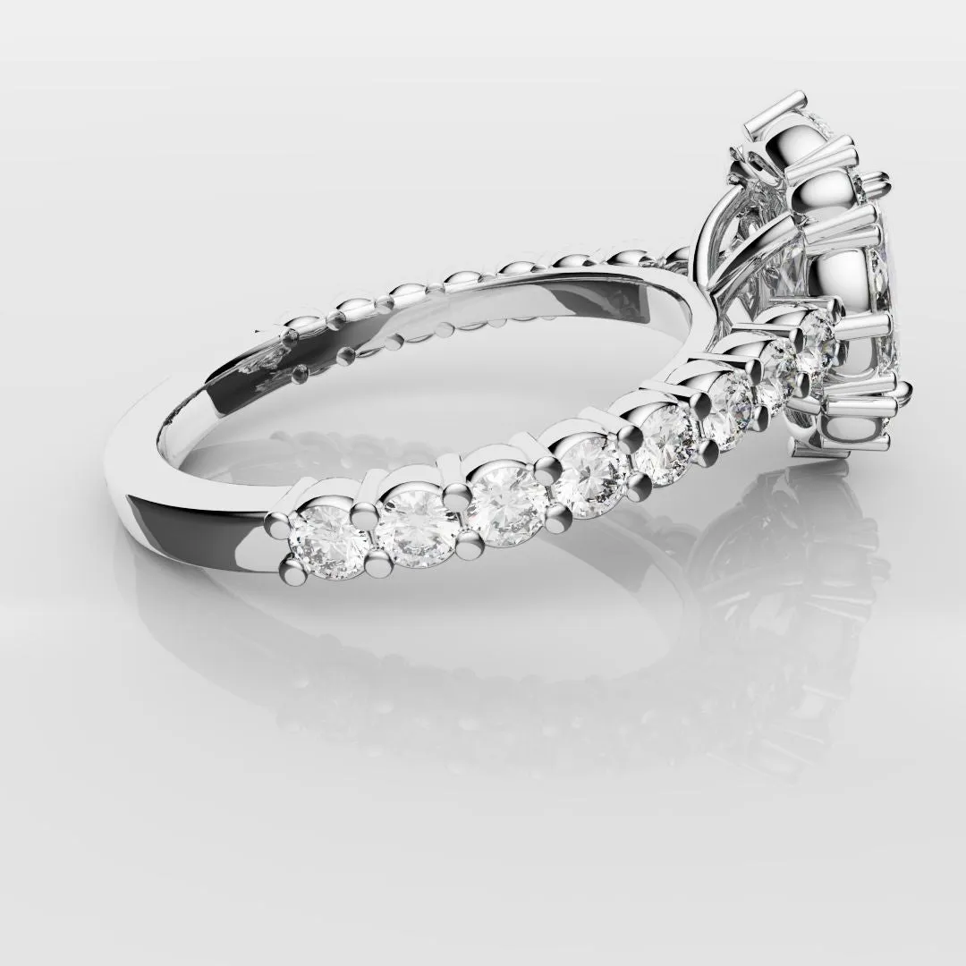 Unique Radiant Cut Diamond Engagement Ring with Marquise Halo