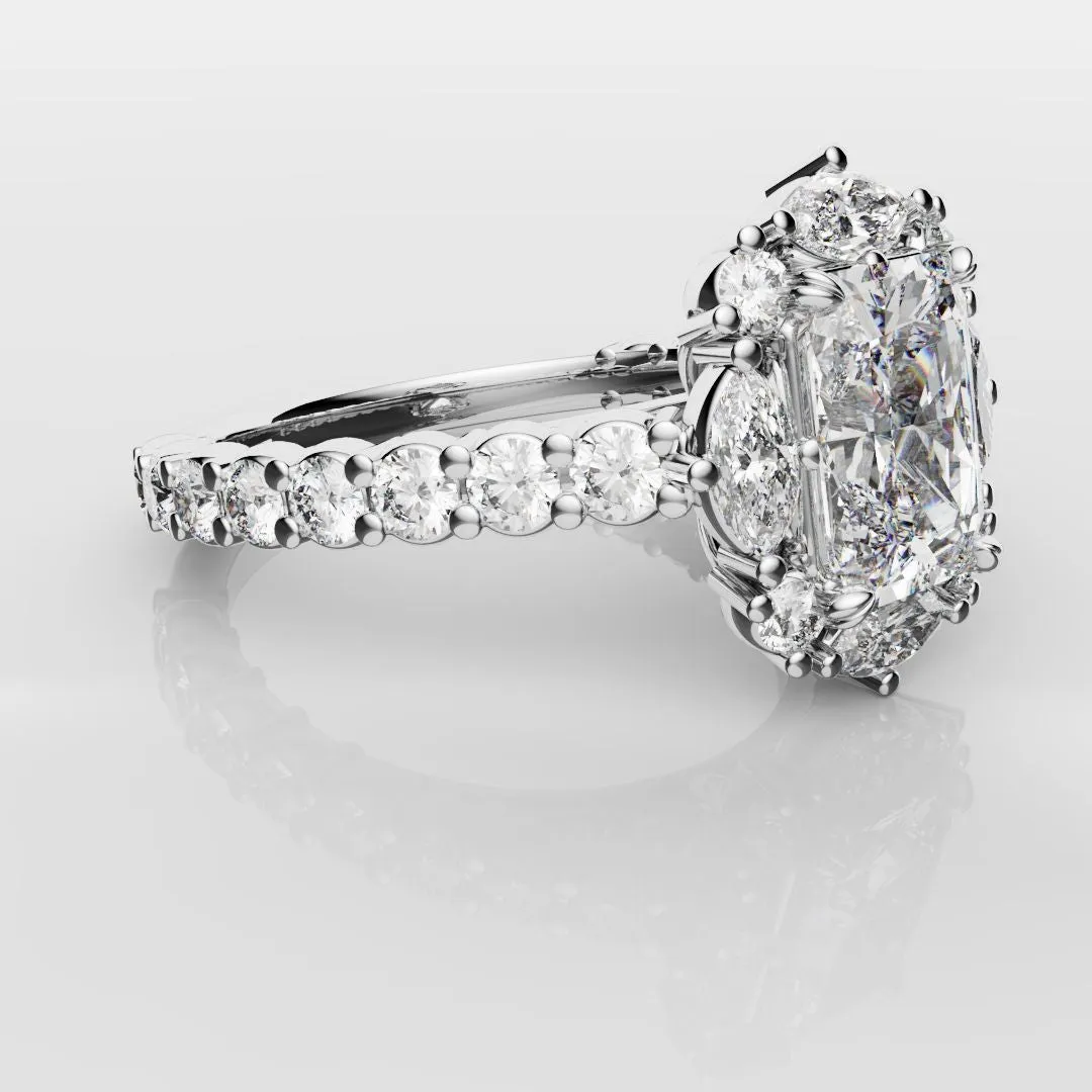 Unique Radiant Cut Diamond Engagement Ring with Marquise Halo