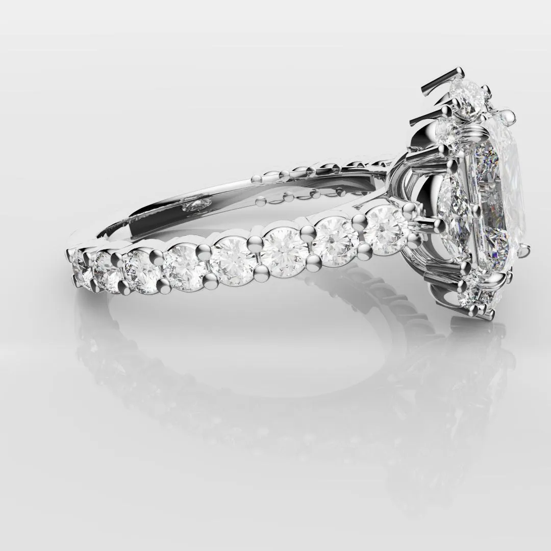 Unique Radiant Cut Diamond Engagement Ring with Marquise Halo