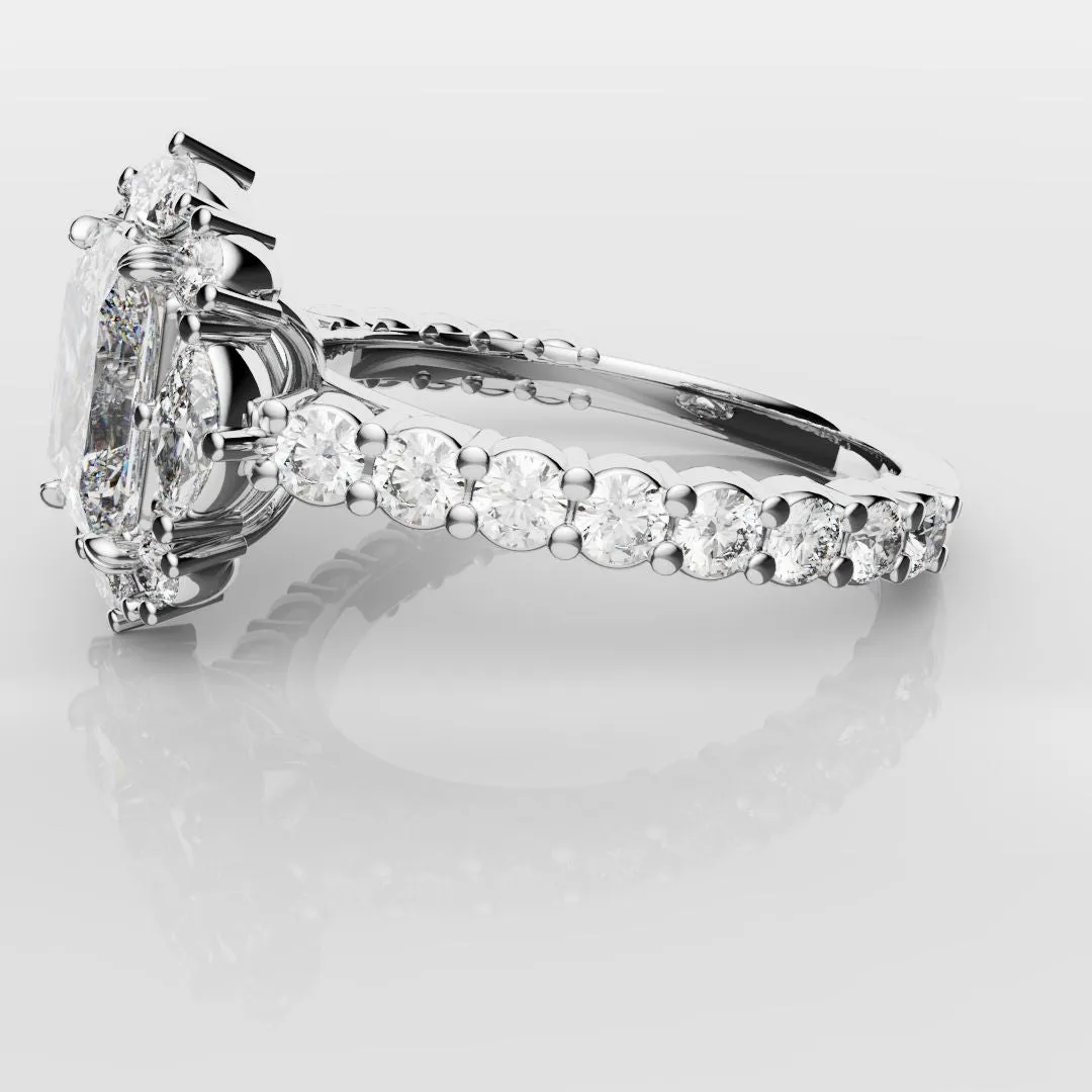 Unique Radiant Cut Diamond Engagement Ring with Marquise Halo