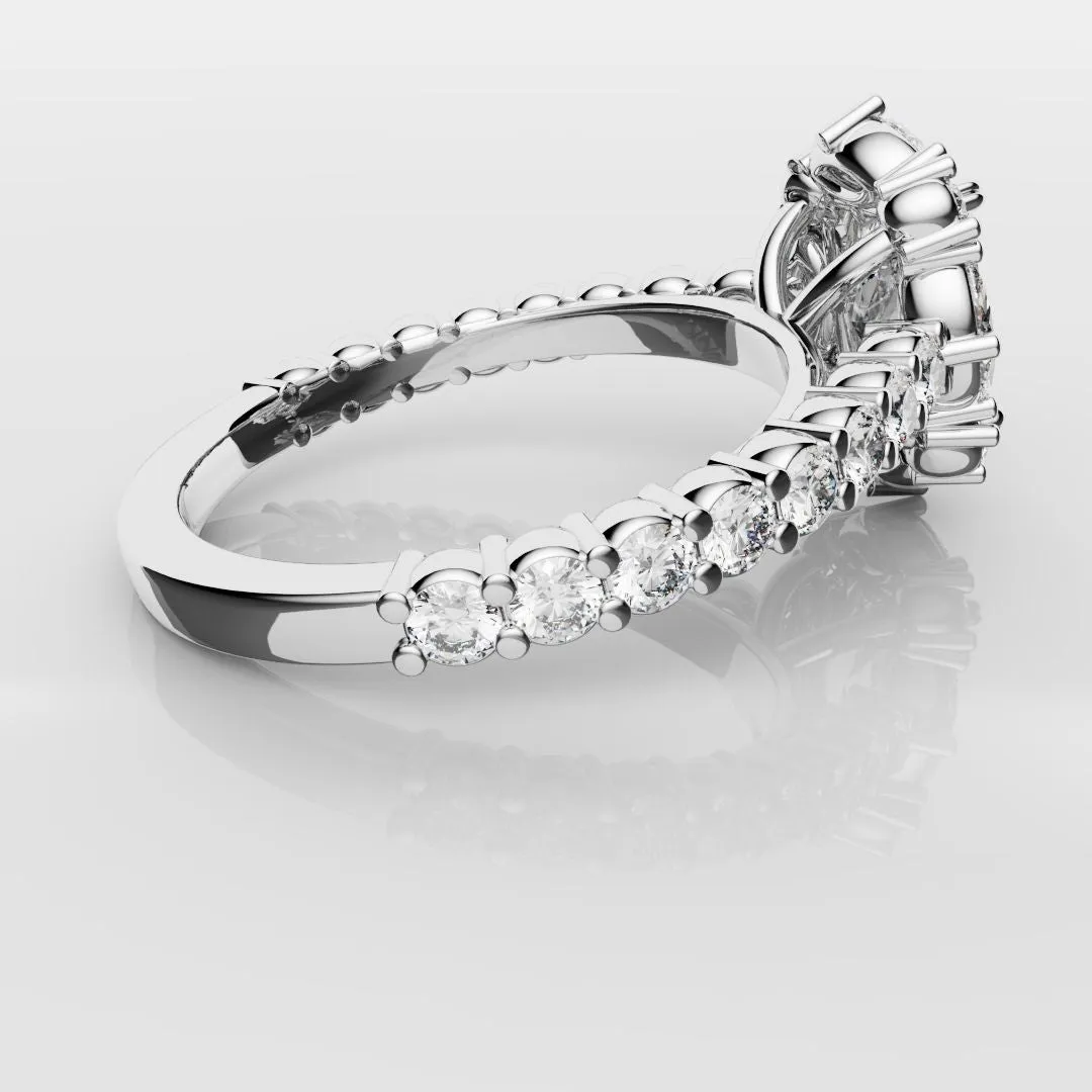 Unique Radiant Cut Diamond Engagement Ring with Marquise Halo