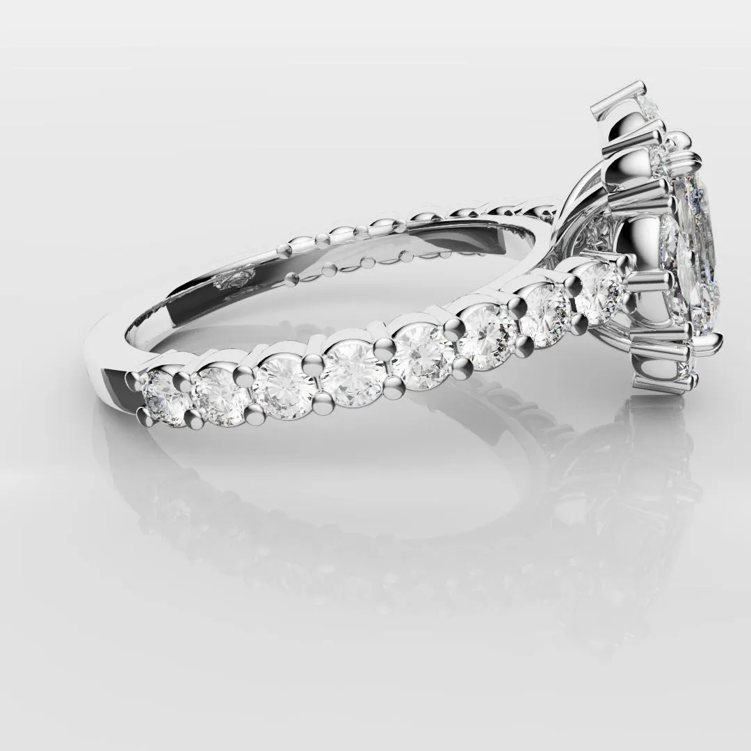 Unique Radiant Cut Diamond Engagement Ring with Marquise Halo