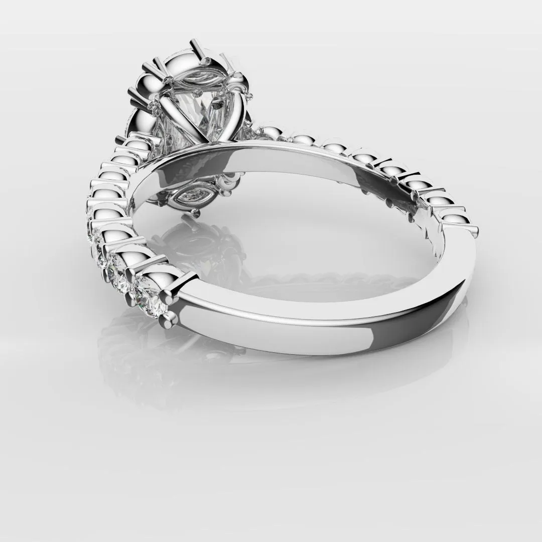 Unique Radiant Cut Diamond Engagement Ring with Marquise Halo