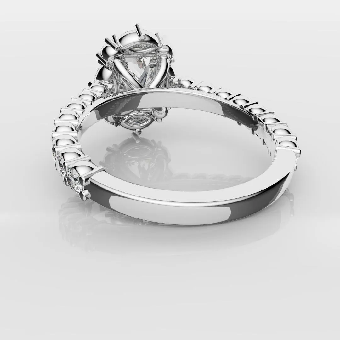 Unique Radiant Cut Diamond Engagement Ring with Marquise Halo